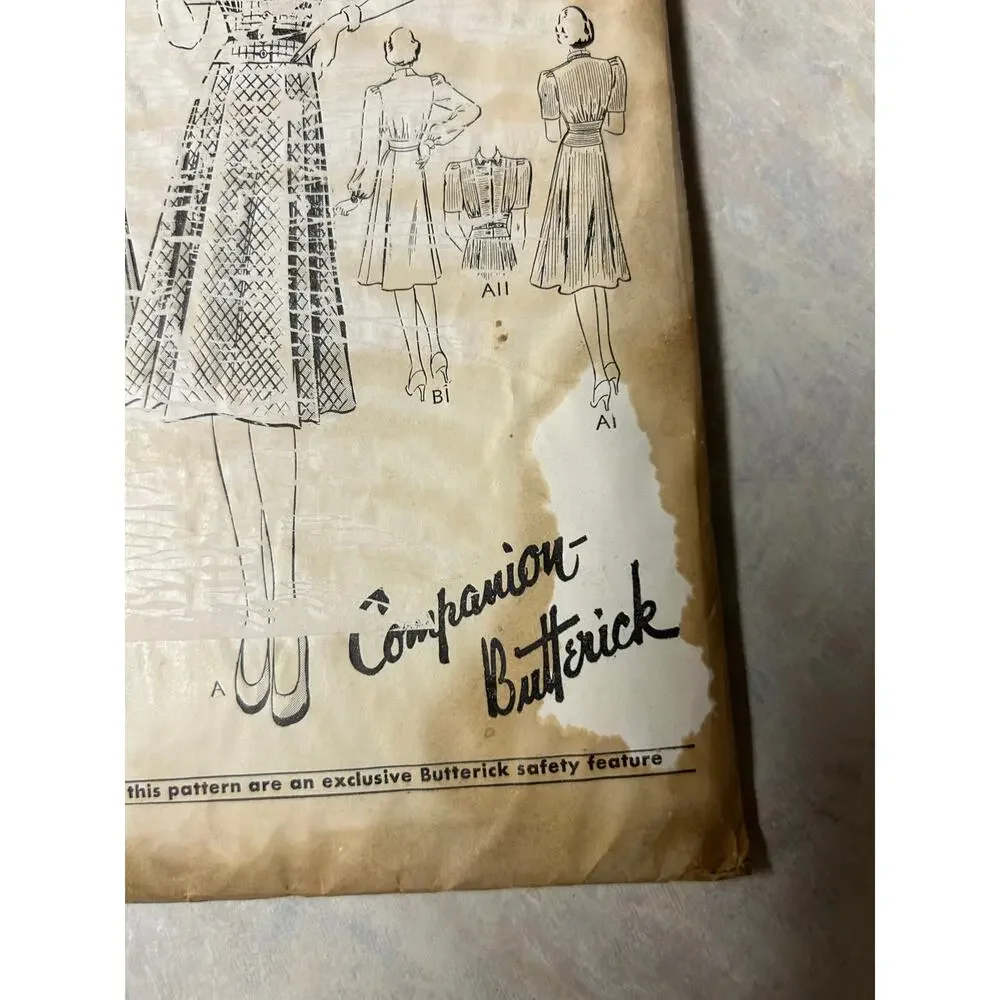 Vintage 1940's Butterick Pattern #8411 Shirtwaist Dress Size‎ 14 HTF